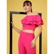 Baby pink off shoulder ruffle crop top for women