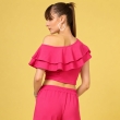 Women's baby pink Lycra blend off shoulder crop top