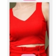 Women's orange sleeveless cotton knit crop top