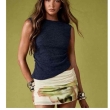 Women's navy blue sleeveless textured top with asymmetric hem