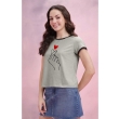 Comfortable gray cotton blend t-shirt for women with stylish print