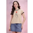 Women's stylish printed cotton blend cream round neck t-shirt