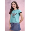Comfortable sky blue cotton blend t-shirt for women with stylish print