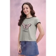 Comfortable gray cotton blend t-shirt for women with stylish print
