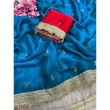 Sky blue fancy satin saree with sequin butti and unstitched blouse piece