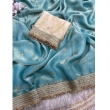 Women's fancy satin saree with sequin butti and unstitched blouse