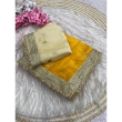 Mustard fancy satin saree with sequin butti design and unstitched blouse piece