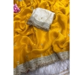 KAVISHA Enterprise mustard satin saree featuring elegant sequin butti design