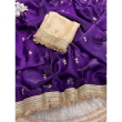 Purple fancy satin saree with sequin butti design and unstitched blouse piece