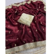 KAVISHA Enterprise maroon satin saree featuring elegant sequin butti design
