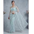 Light blue soft net saree with heavy work blouse