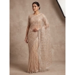 Cream soft net saree with heavy work blouse