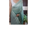 Sky blue fox georgette blouse featuring real mirror work