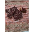 Peach fandy satin fabric close-up with contrast design by KAVISHA ENTERPRISE
