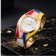 Color Block Gold Cuff Bracelet Watch for Women
