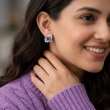 Modern square stud earrings with premium sapphire blue crystal stones