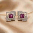 NEOFASHY Elegant Square Geometric Ruby Pink Stone Stud Earrings for Women