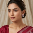 Stylish square ruby pink stone stud earrings for everyday and party wear
