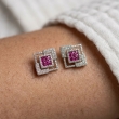 Elegant women's ruby pink geometric stud earrings with premium craftsmanship